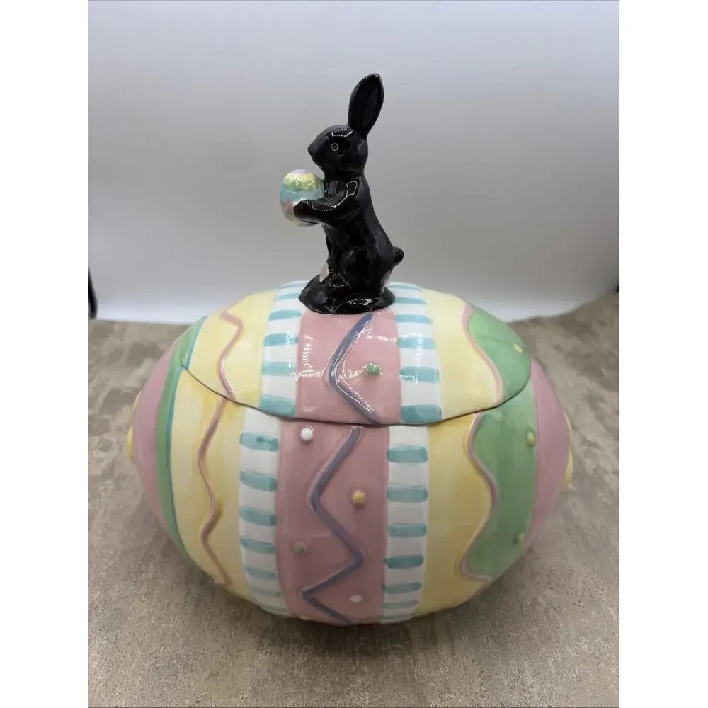 Home Interiors Easter Egg Cookie Jar Pastel Chocolate Bunny on Lid